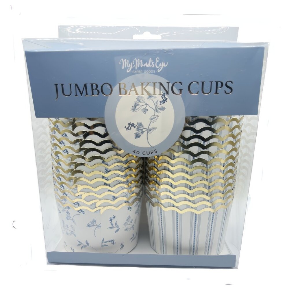 NEW My Minds Eye Gold Foiled Floral and Stripes Jumbo Baking Cups - 40 Count